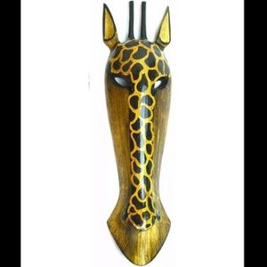 Jungle Giraffe African Tribal Wall Decor Mask Wood Hand Carvings 22” Tall